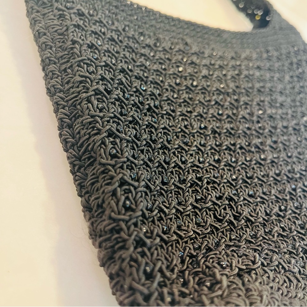Xhilaration Black Beaded Woven Handbag